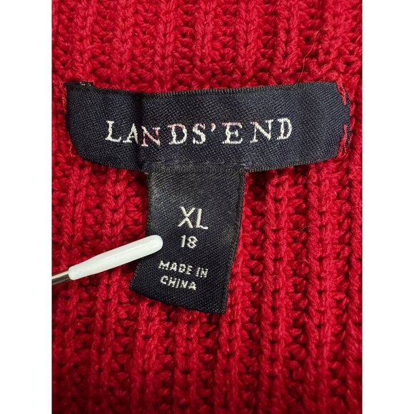 Lands’ End Chunky Red Ribbed Knit Sweater XL 18 Cozycore Classic Preppy Nautical - Picture 5 of 8